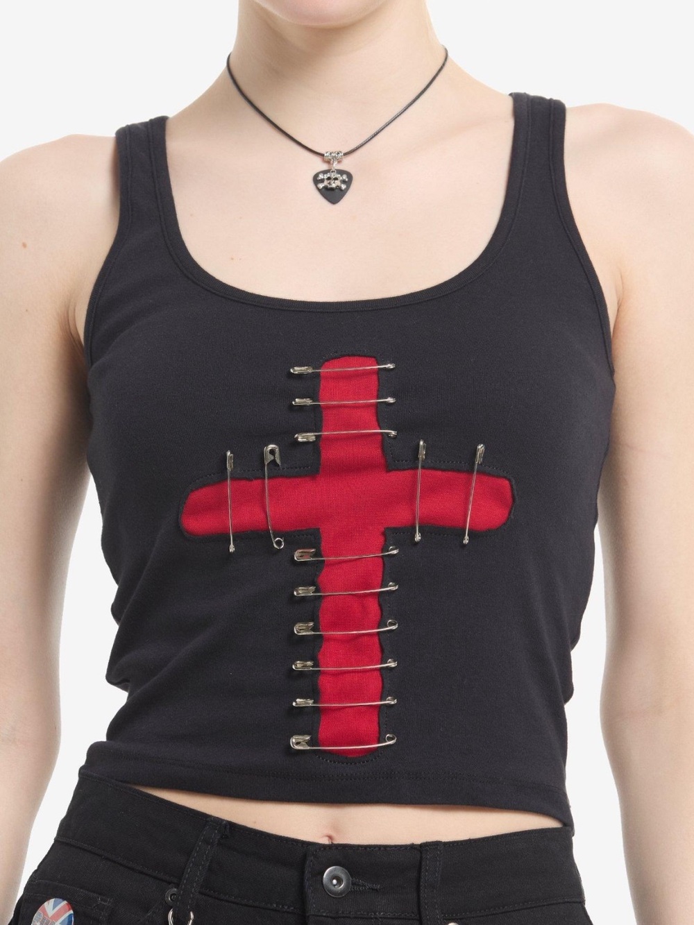 HOTTOPIC Black Tank Top with Red Cross Accent